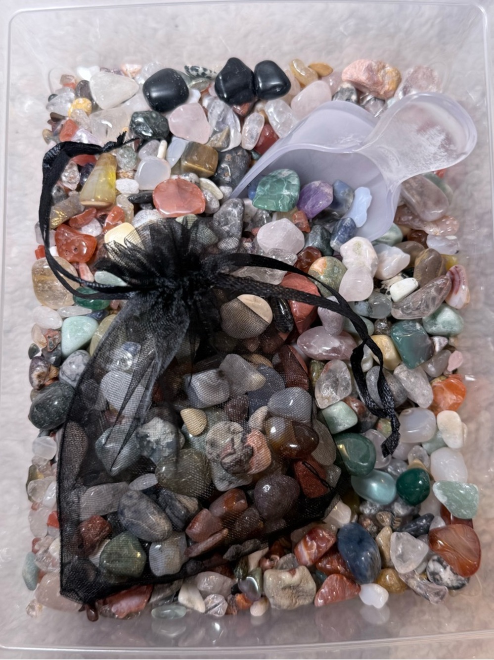 Assorted Tumbled Gemstone Mix with Black Organza Bag